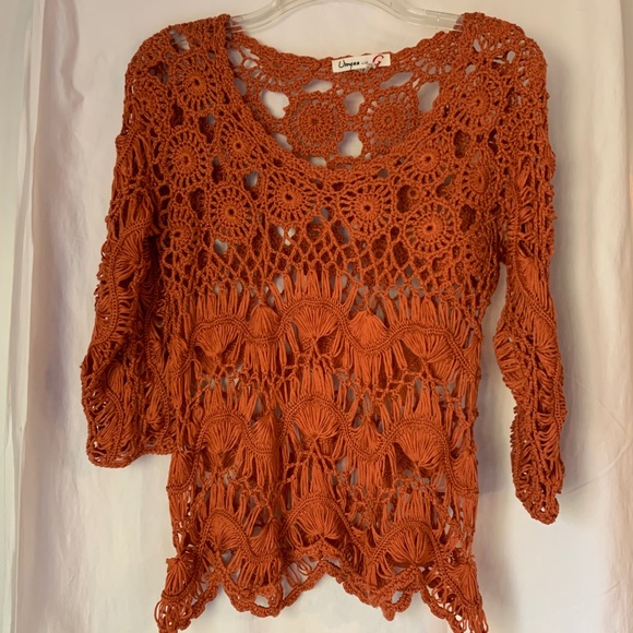 Umgee Sweaters - Umgee burnt orange crochet sweater/top